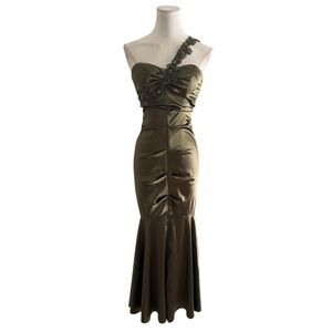 CACHE Olive Green Beaded Gown Mermaid Wedding Cocktail Dance Party Size S 2 0 XS